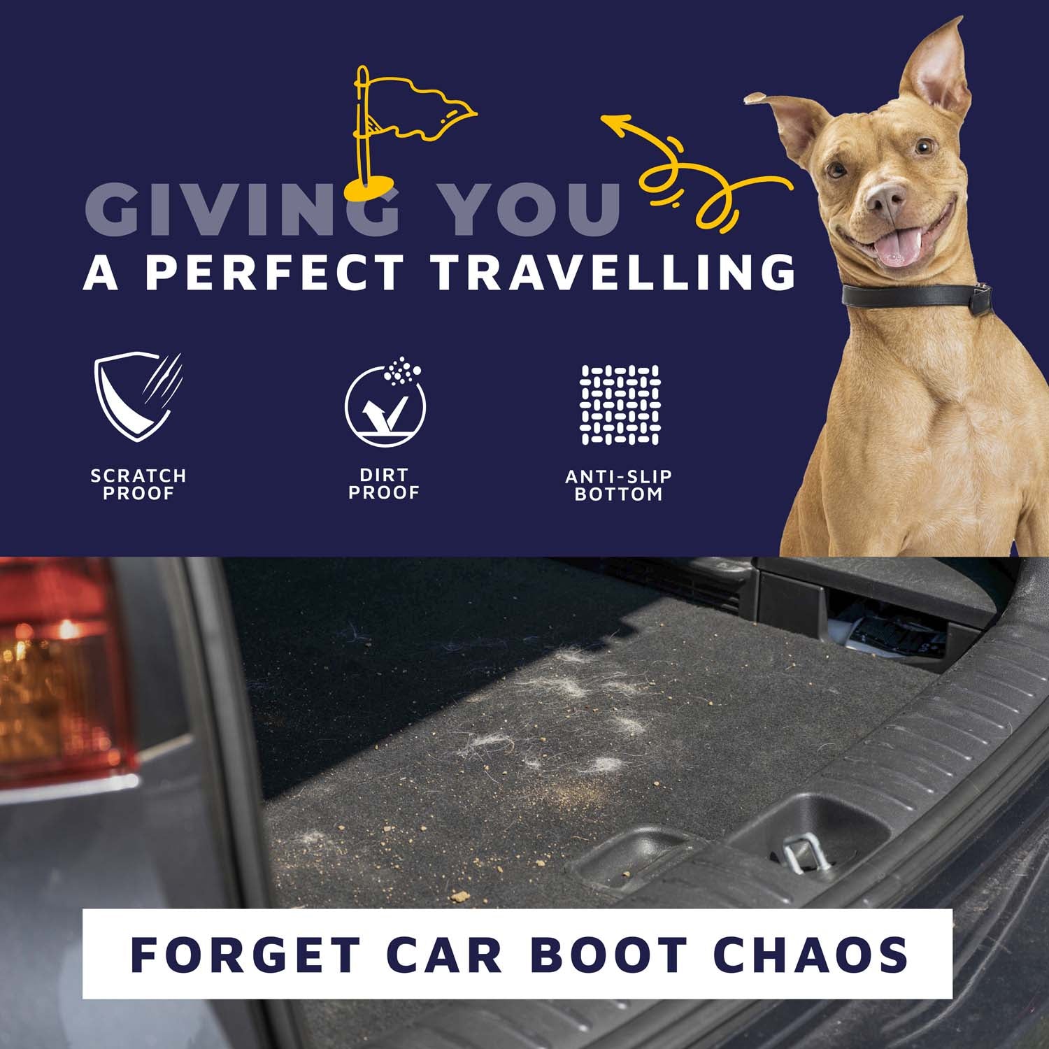 Dog Car Boot Protector – Black, Non-Slip, Easy to Clean
