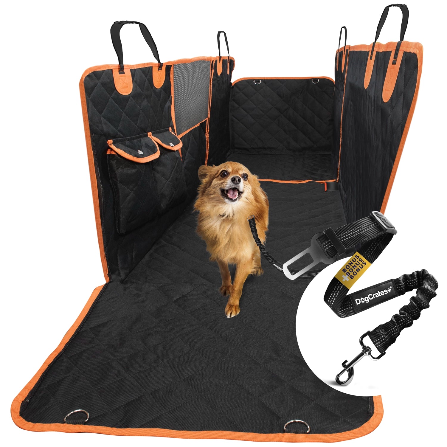Dog Luxury Car Hammock with Dog Seat Belt Sunset Orange