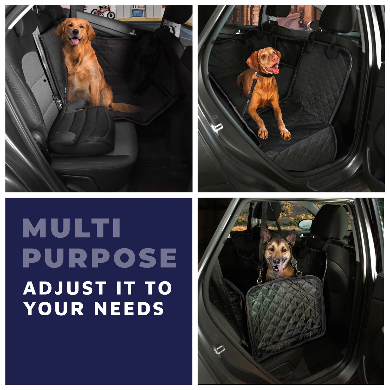Dog Luxury Car Hammock with Dog Seat Belt - Pure Black