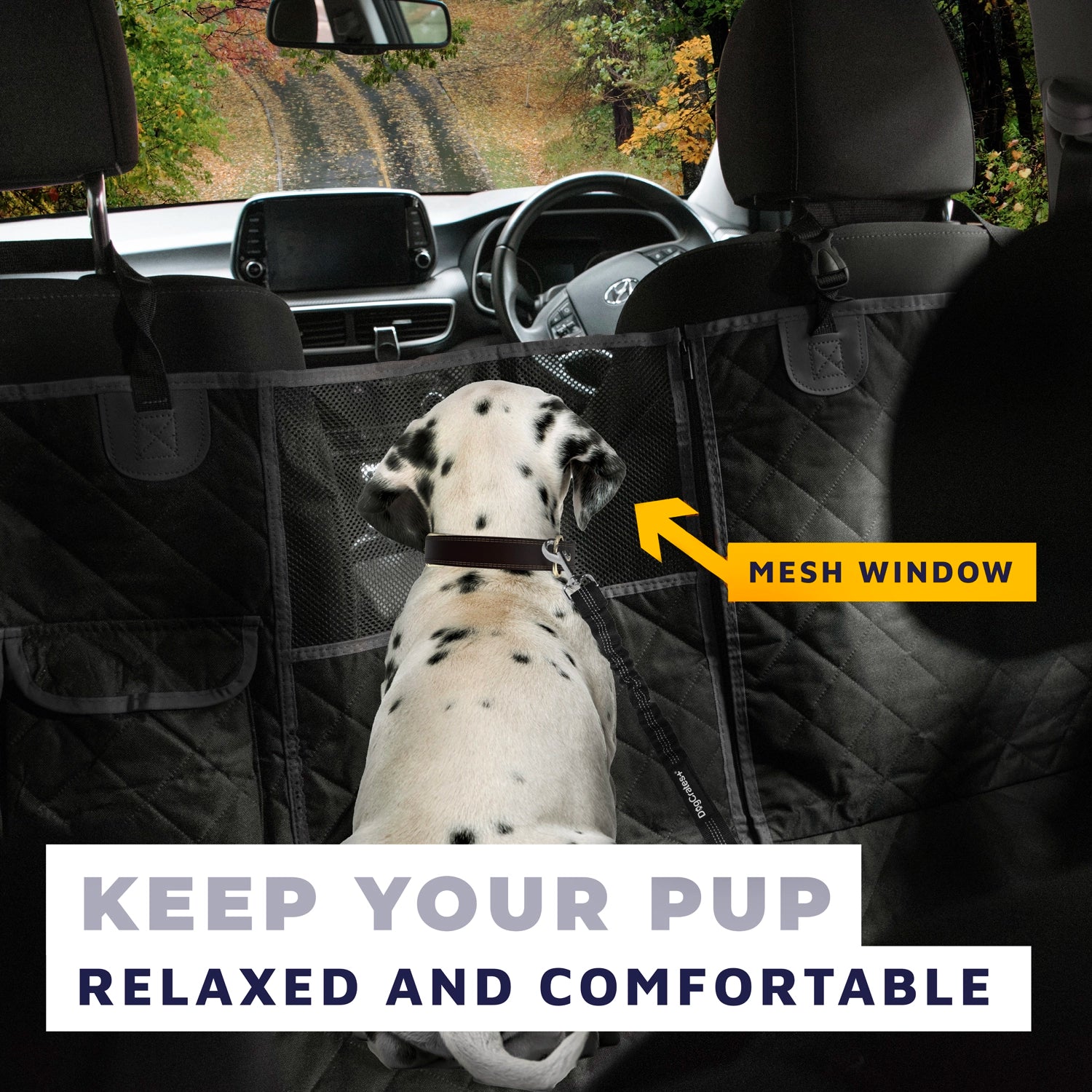Dog Luxury Car Hammock with Dog Seat Belt - Pure Black