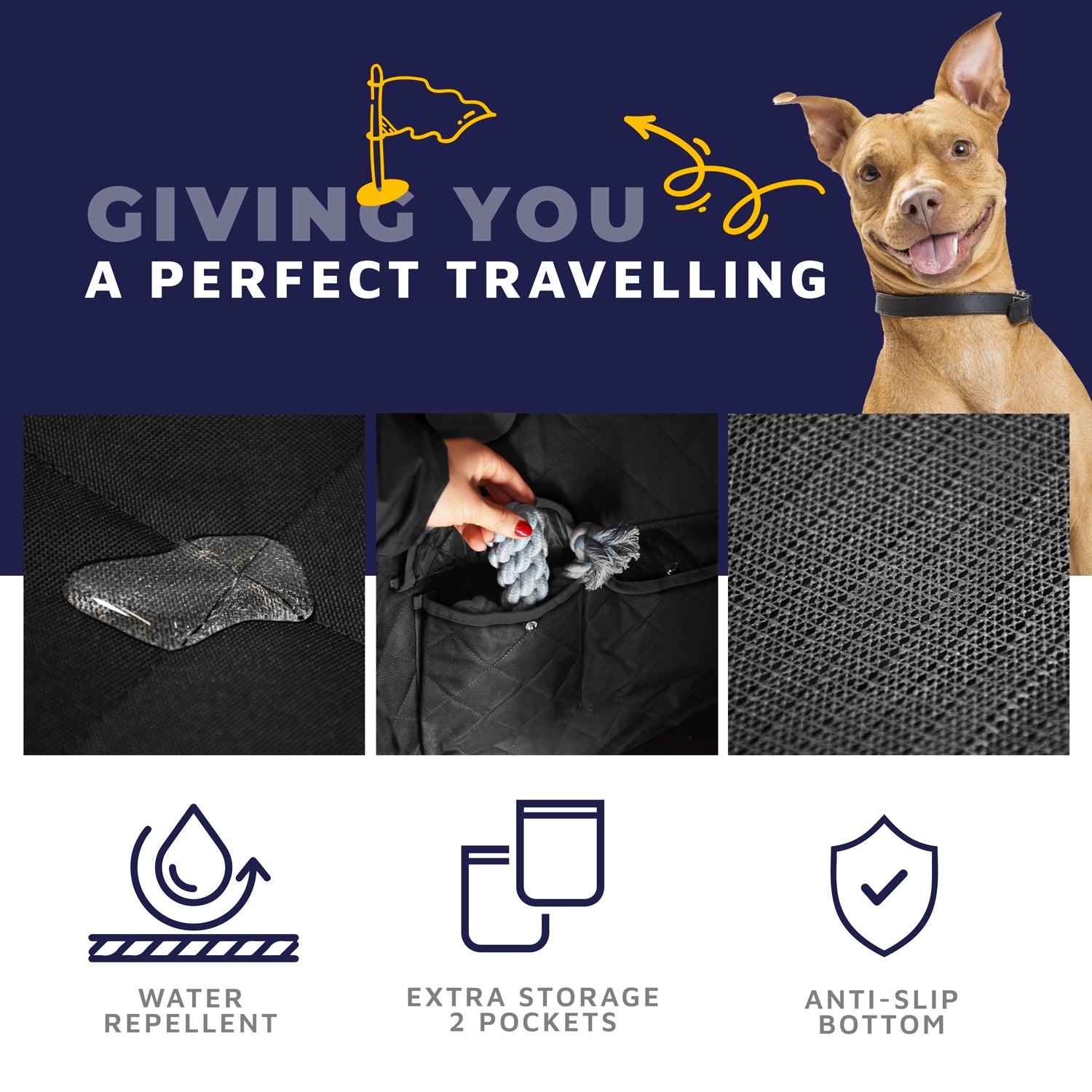 Luxury Dog Car Hammock – Black, Non-Slip, Machine Washable