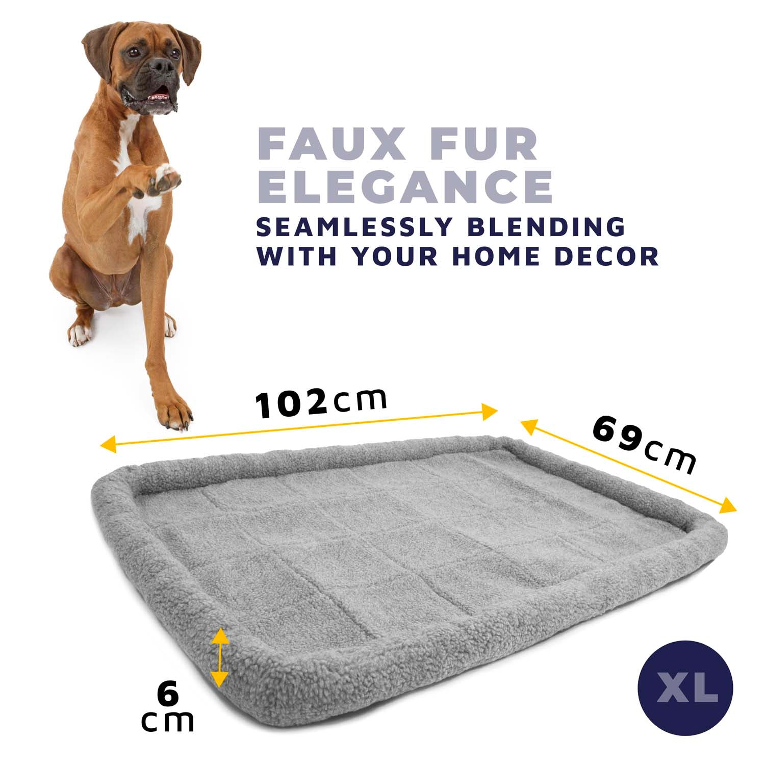 Grey Faux Fur Dog Bed