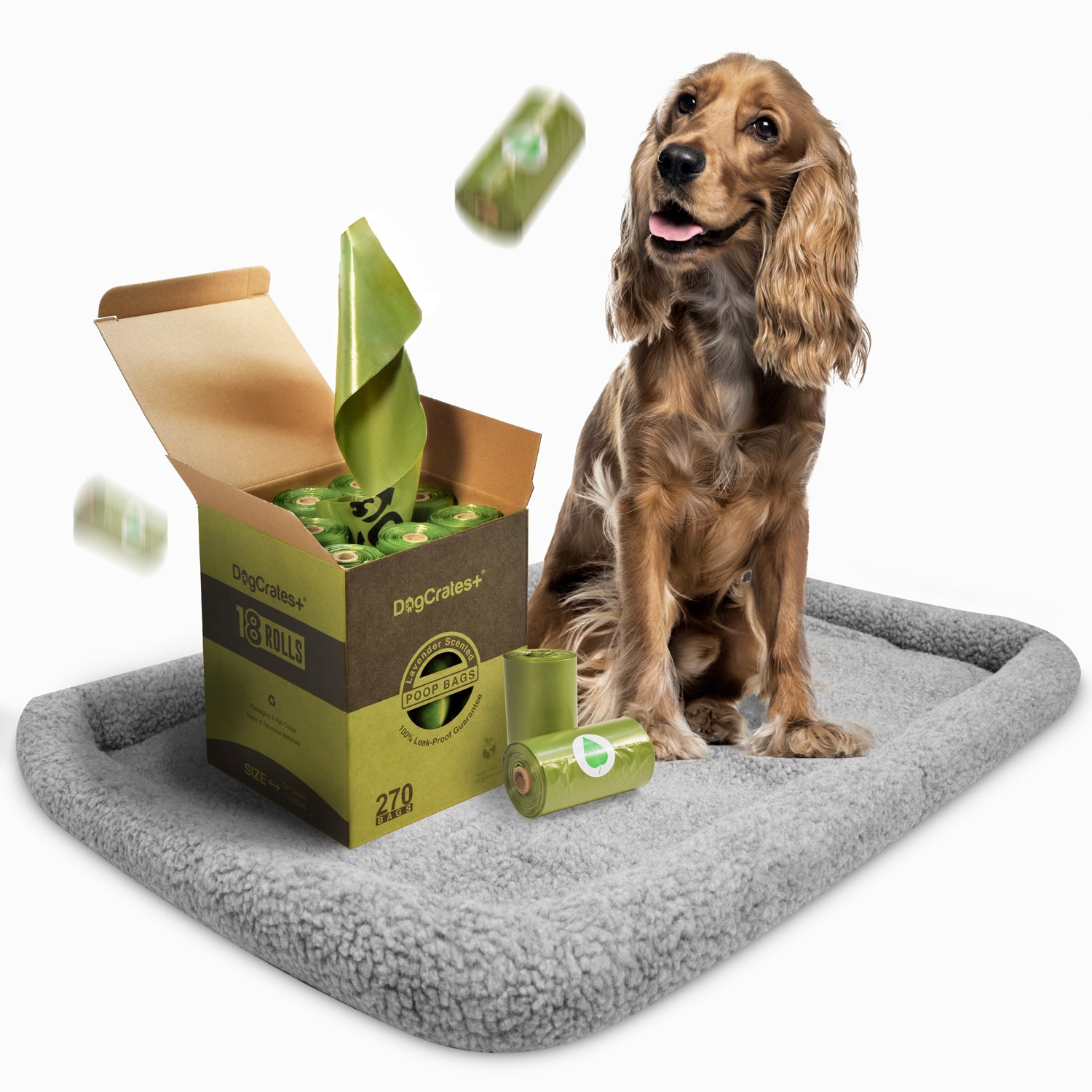 270 Biodegradable Dog Poop Bags and Large Grey Machine Washable Dog Bed BUNDLE