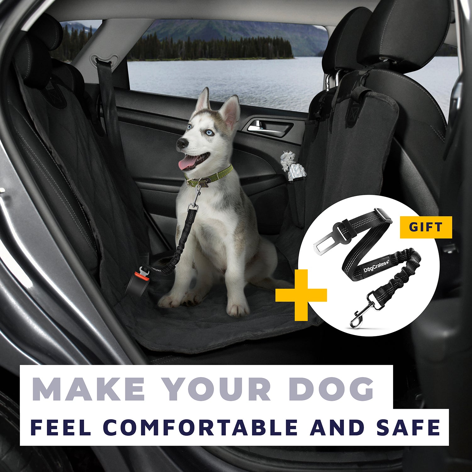 3 in 1 BUNDLE - Dog Car Seat Cover, Car Seat Belt and 270 Poop Bags