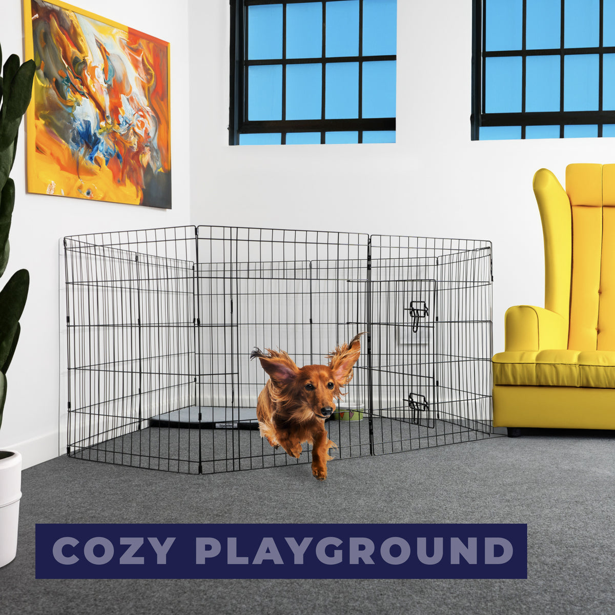 8 Panel Dog Playpen with Door – Foldable & Outdoor-Ready – DogCrates+