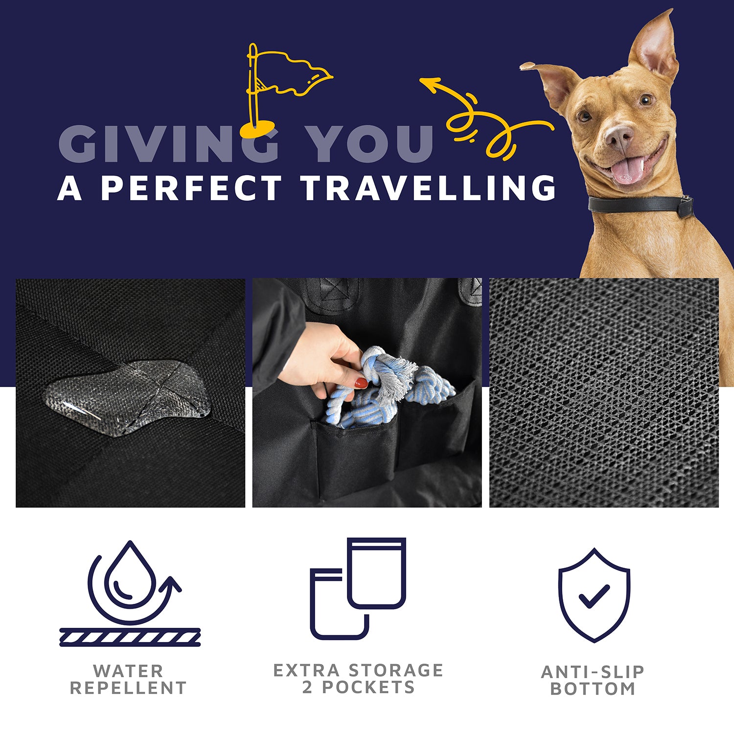 3 in 1 BUNDLE - Dog Car Seat Cover, Car Seat Belt and 270 Poop Bags